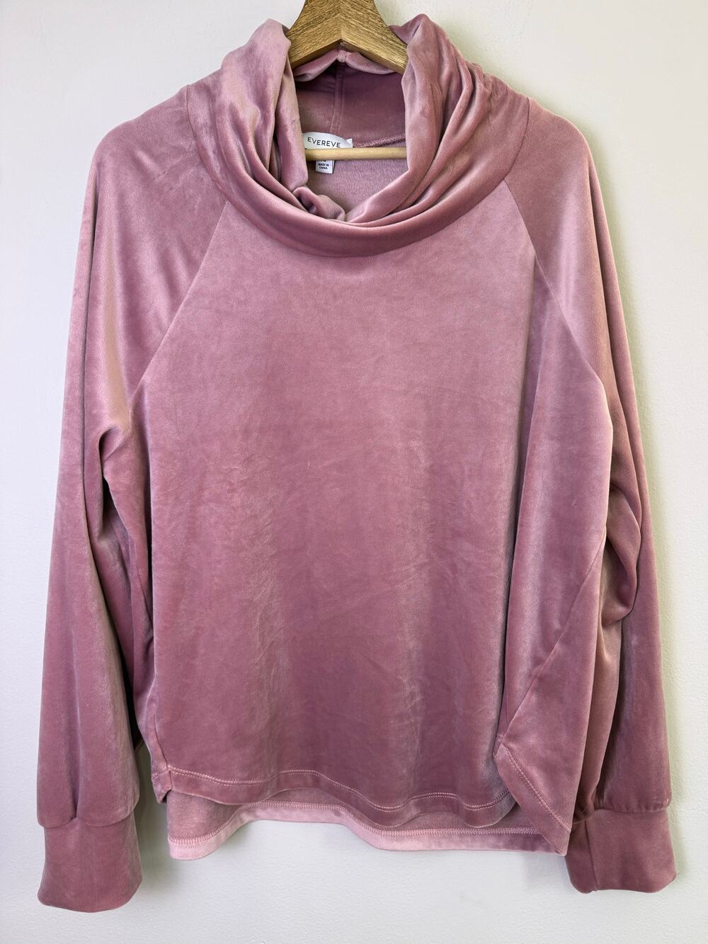 Evereve Pink Velour Cowl Neck Pullover Top XL Soft Cozy Lounge